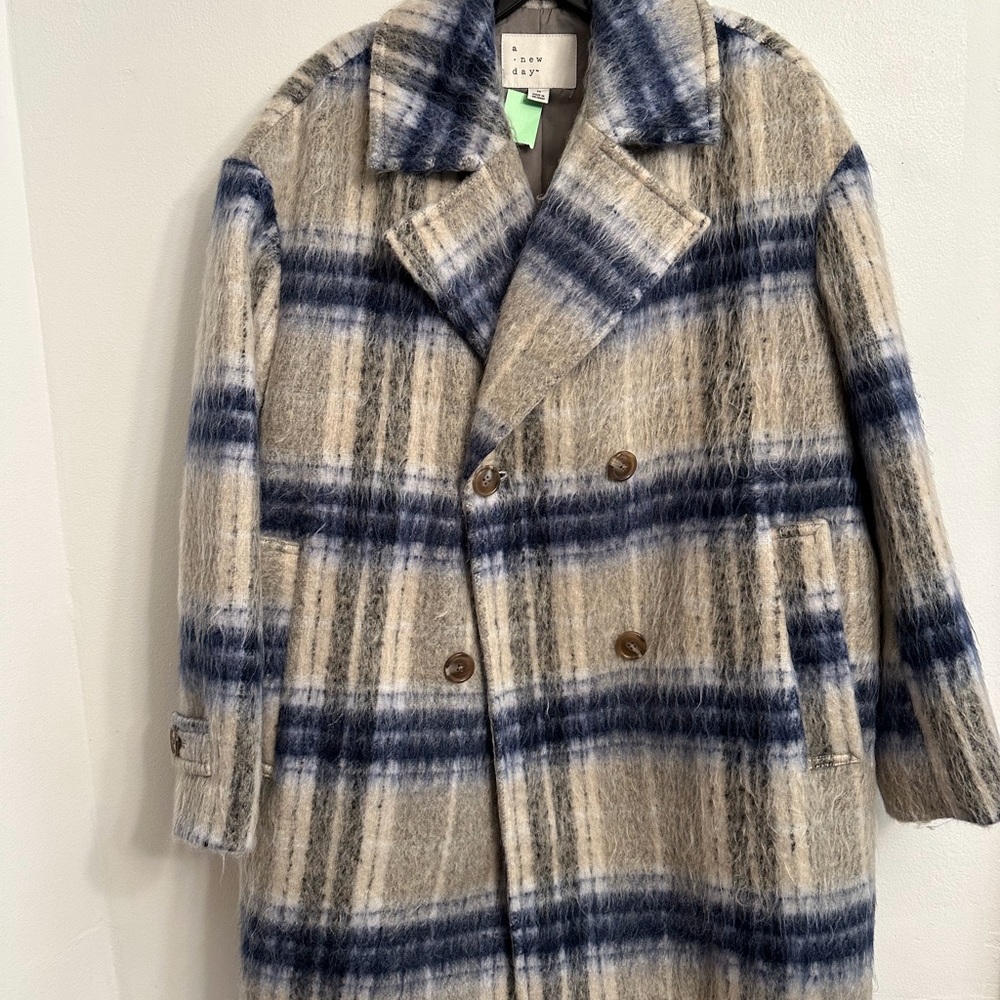 Women’s double breasted plaid pea coat